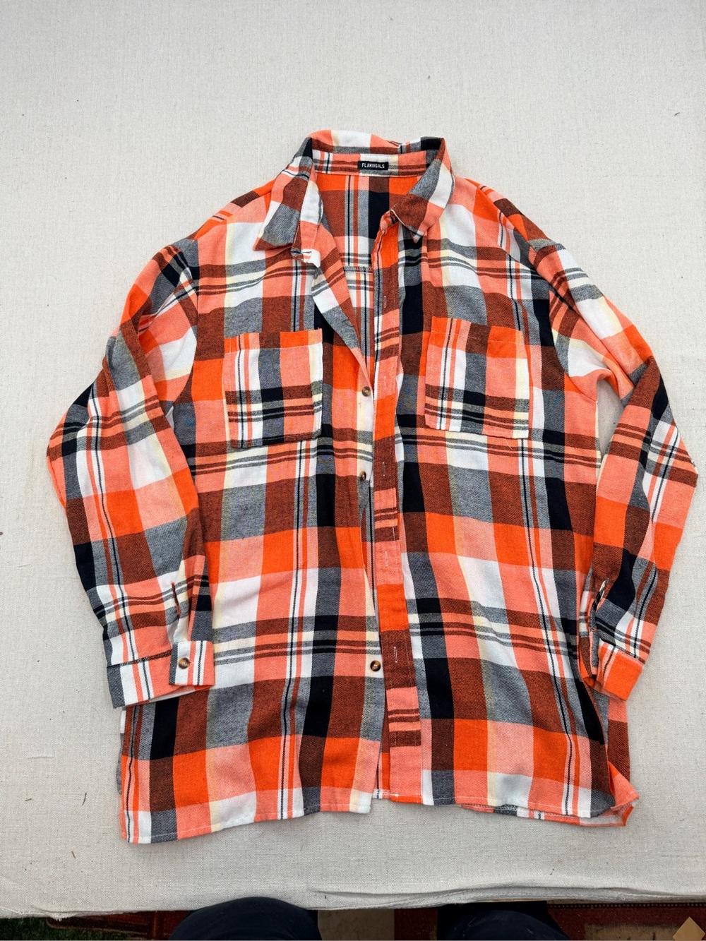 Flamingals Orange Plaid Button-Up Shacket - Picture 2 of 5